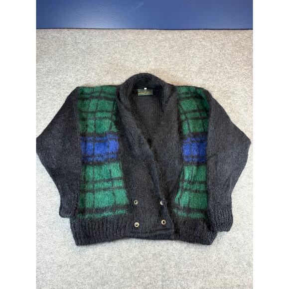 Vintage 80s The Gold Label Mohair Plaid Cardigan Womens Large Shawl Cozy Sweater - Picture 2 of 6